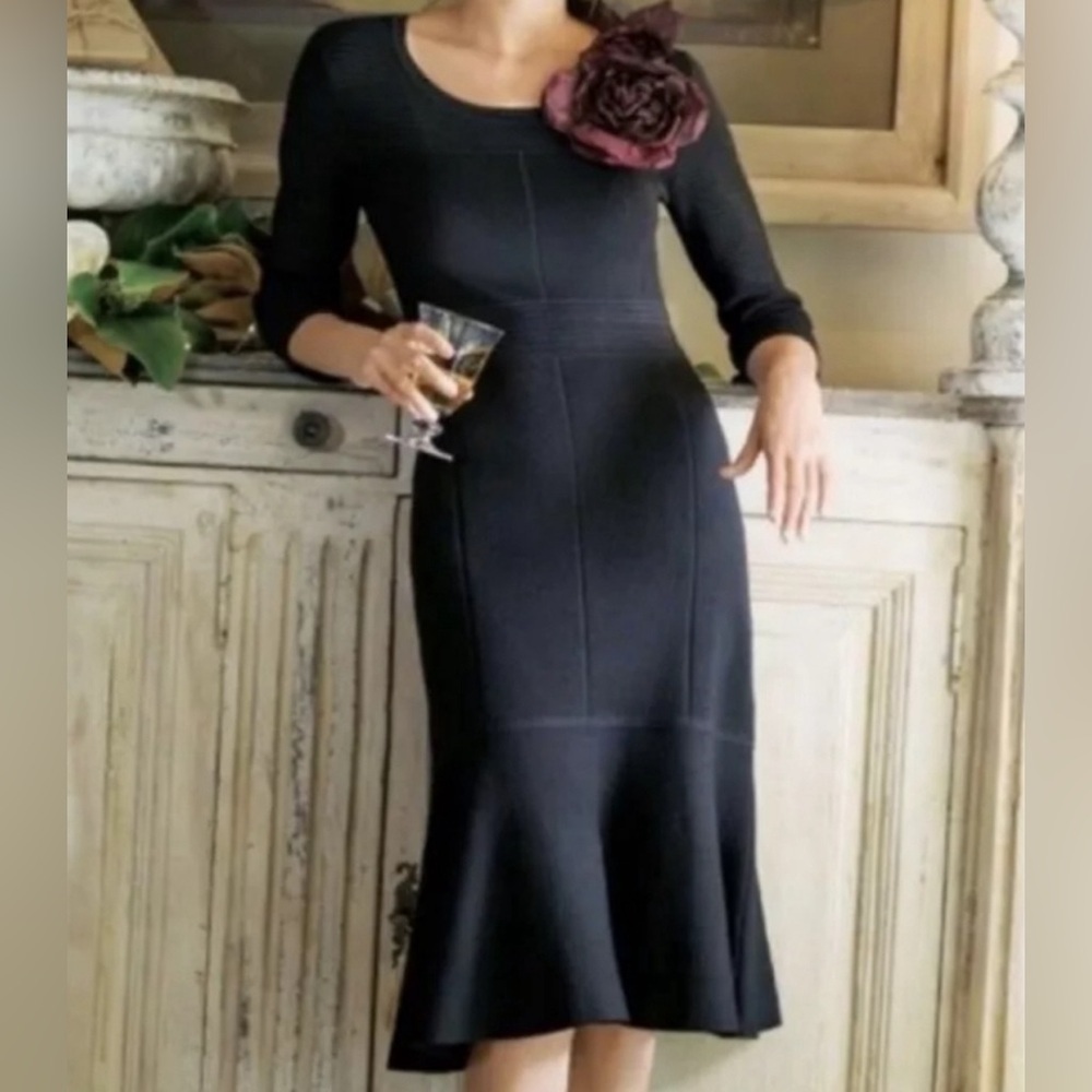 Soft Surroundings Raffinato Peplum Sweater Dress size XS Black Midi Career Work